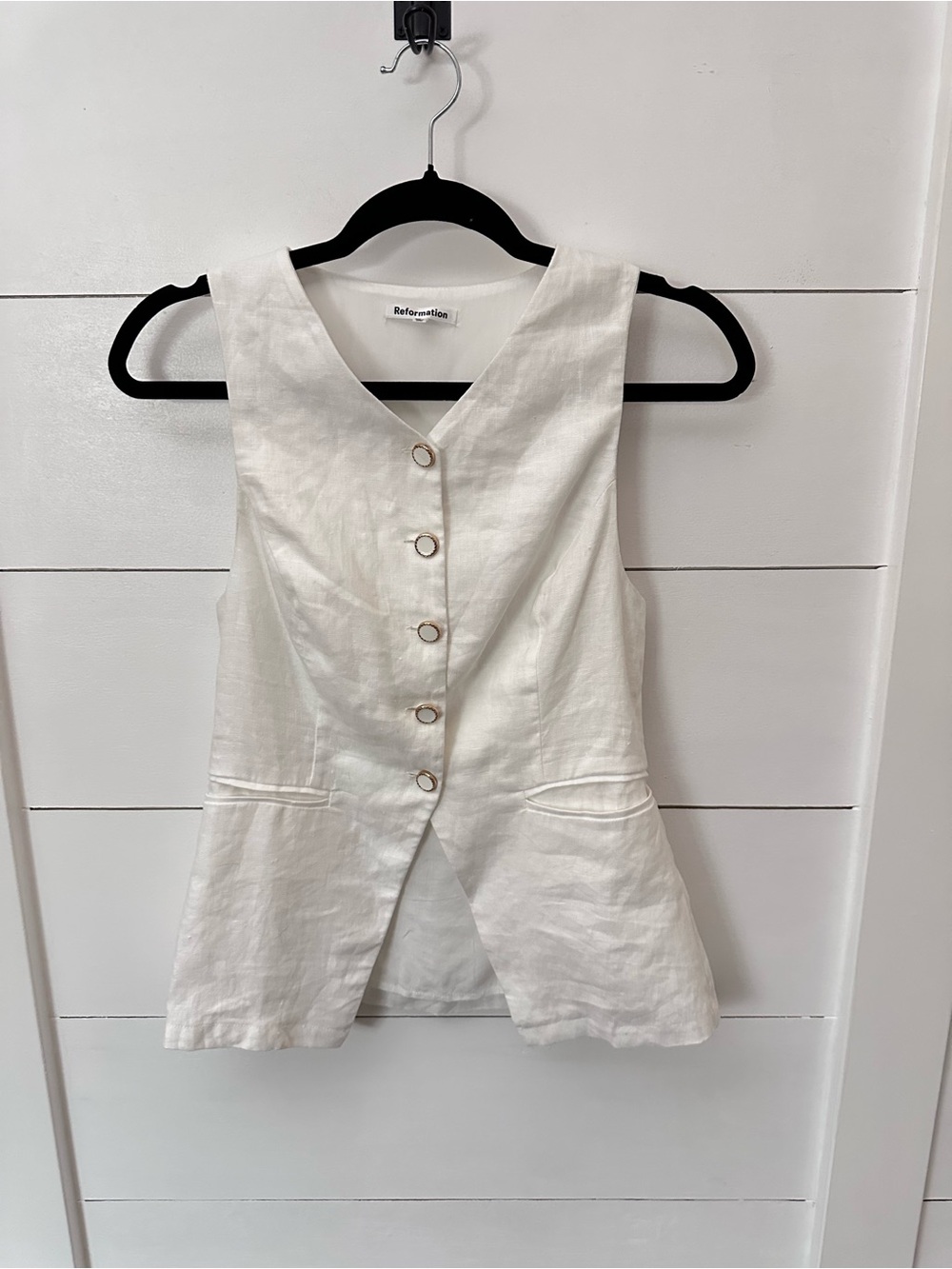 Reformation 2 Aspen linen white tailored classic adjustable back strap vest boho - Picture 3 of 13